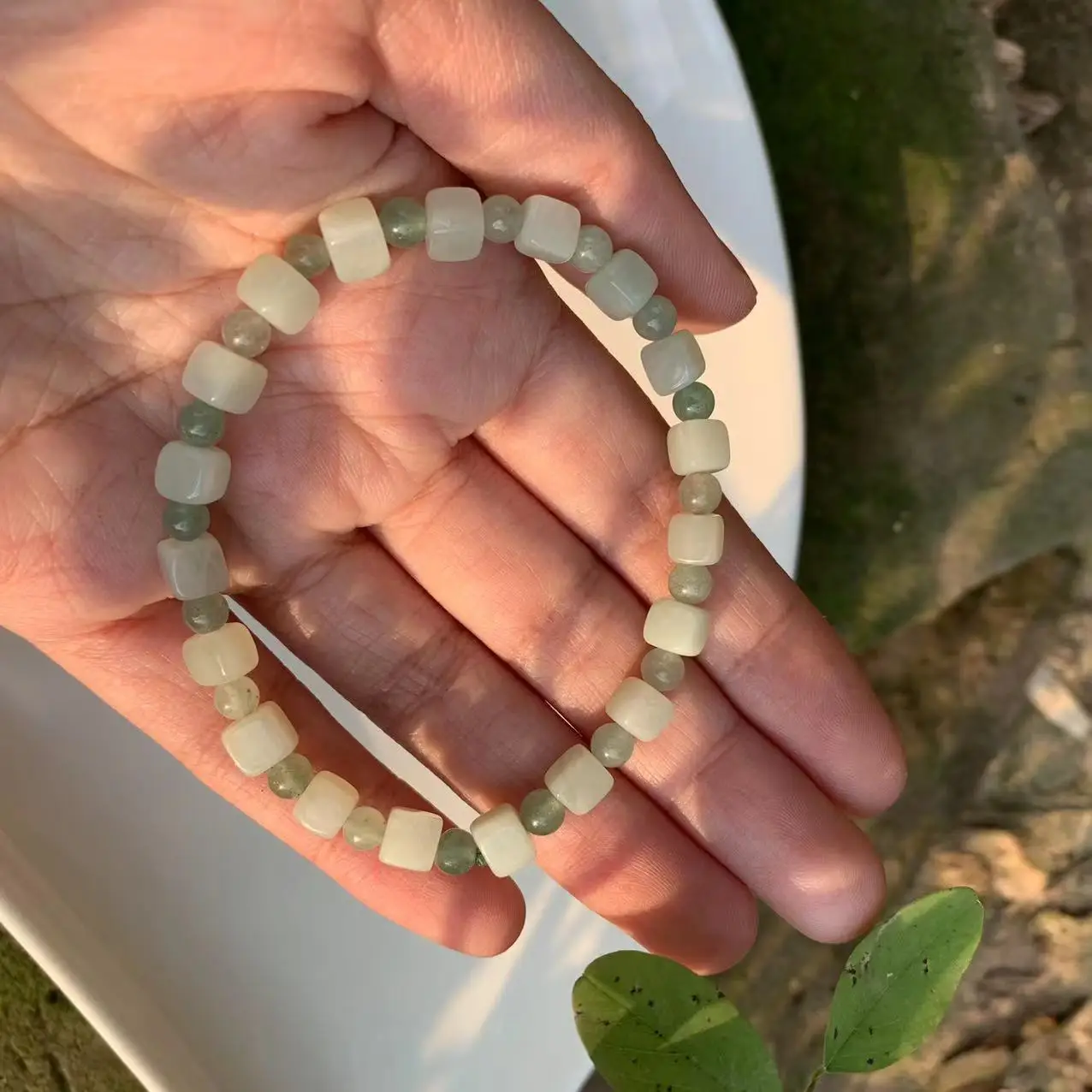 5MM Genuine Natural Prehnite cube Bracelet Stretch Crystal Gift Woman