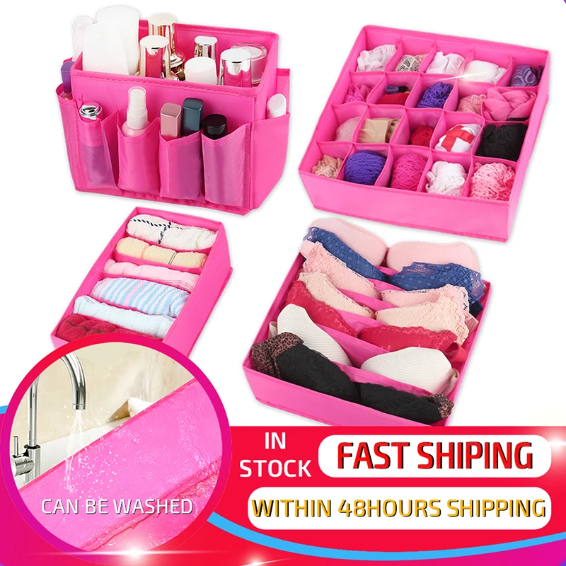 

4PCS Oxford Washable Folding Storage Box For Makeup Underwear Sock Bra Ties Organizer Drawer Divider Cosmetic Storage Boxes