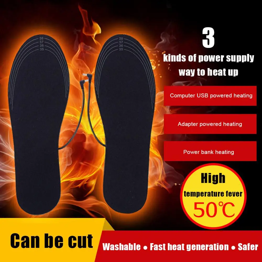 

1 Pair USB Heated Insoles Feet Warm Shoes Pad Electrically Heating Insoles Washable Thermal Insoles Unisex Outdoor Sports Insole