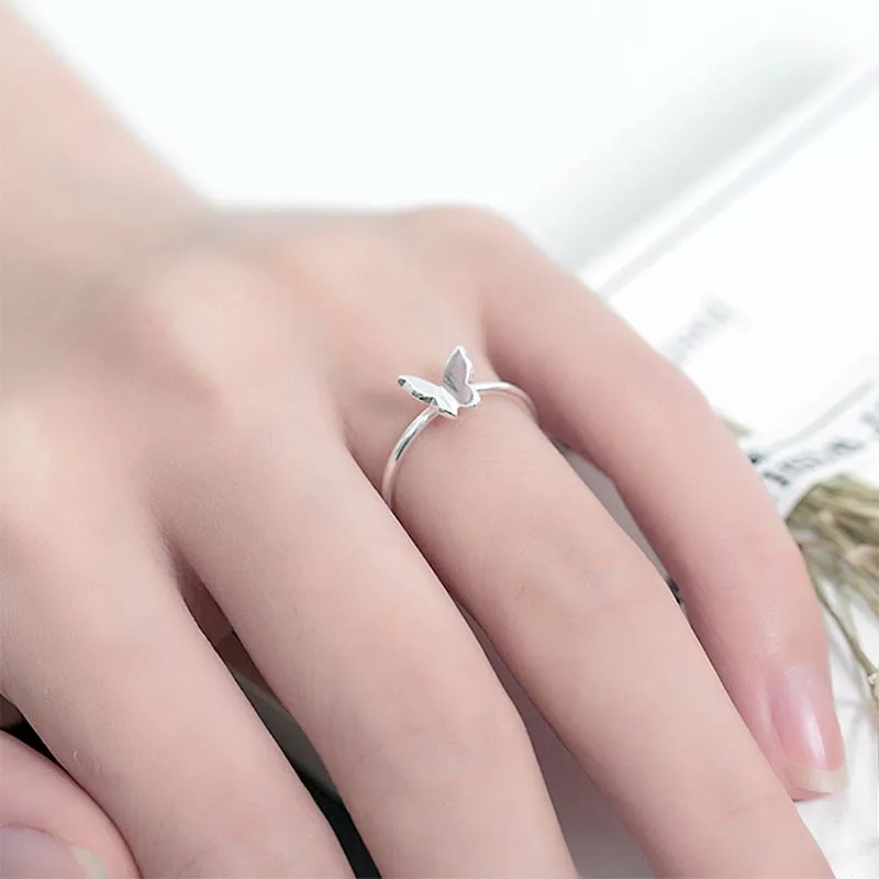 Целлюлозное корейское серебро 925 пробы кольцо с открытым регулируемым размером Серебряное украшение для свадьбы помолвки кольцо-бабочка ювелирные украшения