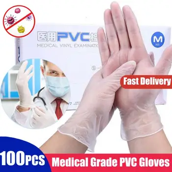 

100 Pcs Transparent Disposable Gloves Latex PVC Dishwashing/Kitchen/Medical /Work/Garden/Food Gloves Universal Cleaning Gloves