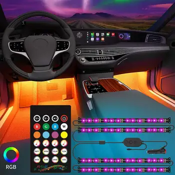 

Car Interior Atmosphere LED RGB Strip Light Dash Floor Foot LED Strip Decorative Light Bluetooth Music Sound APP Control