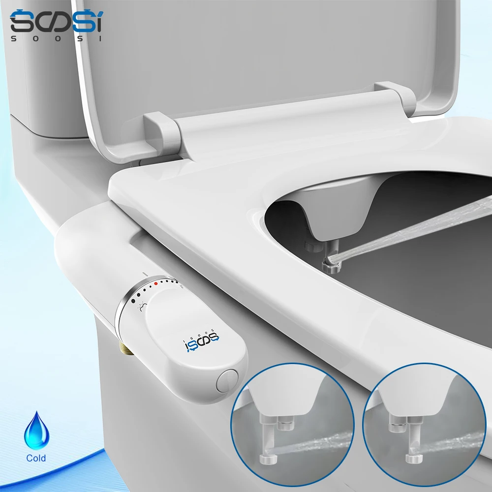 SOOSI Bidet Slim Design Toilet Seat Sprayer Muslim Shower Double Nozzle Fresh Water Ass Cleaning Flood Mounted Old and Children
