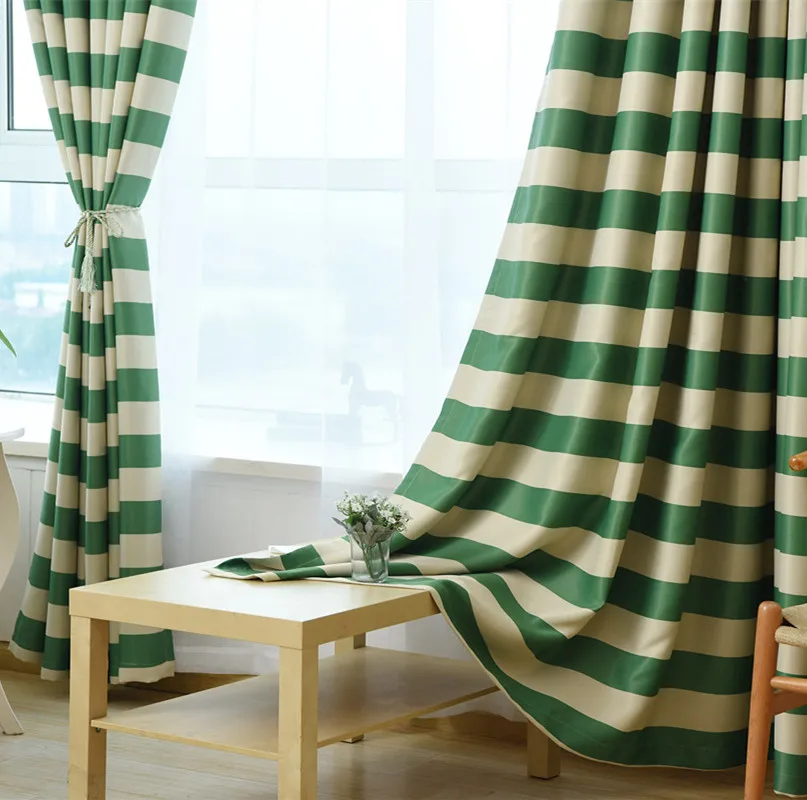 

Mediterranean Curtain for Living Room Bedroom Fabric Striped Blue Half Shade Den Printing