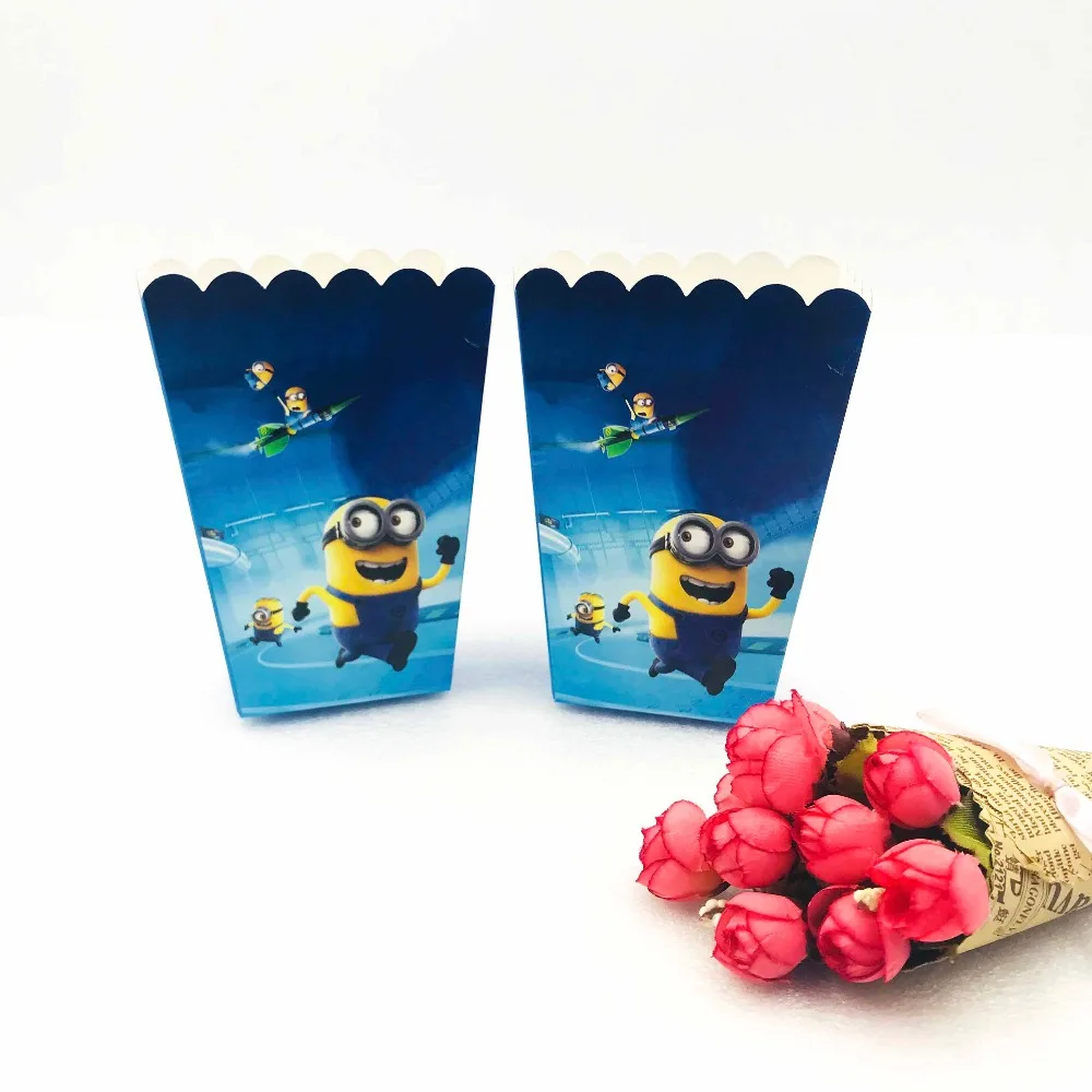 

6pcs/set minions small yellow man kids birthday party supplies Popcorn Box case Favor Accessory Birthday Party decoration 1