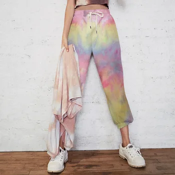 

Female Loose Tie Dye Casual Sweatpant Fashion Streetwear Drawstring Ankle Length Trousers High Waist Harajuku Women Jogger Pants