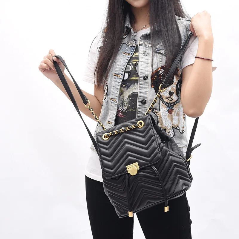 

Australia Kaqi WOMEN'S Bag Women's Handbags Backpack Small Clear GIRL'S Sheepskin Fashion Wave Small Backpack