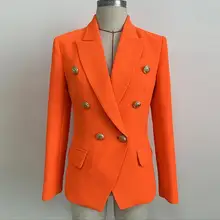 Высококачественная ткань дизайнерский Женский блейзер двубортный серебряные кнопки с пряжкой Белый Оранжевый офисный Женский блейзер куртки
