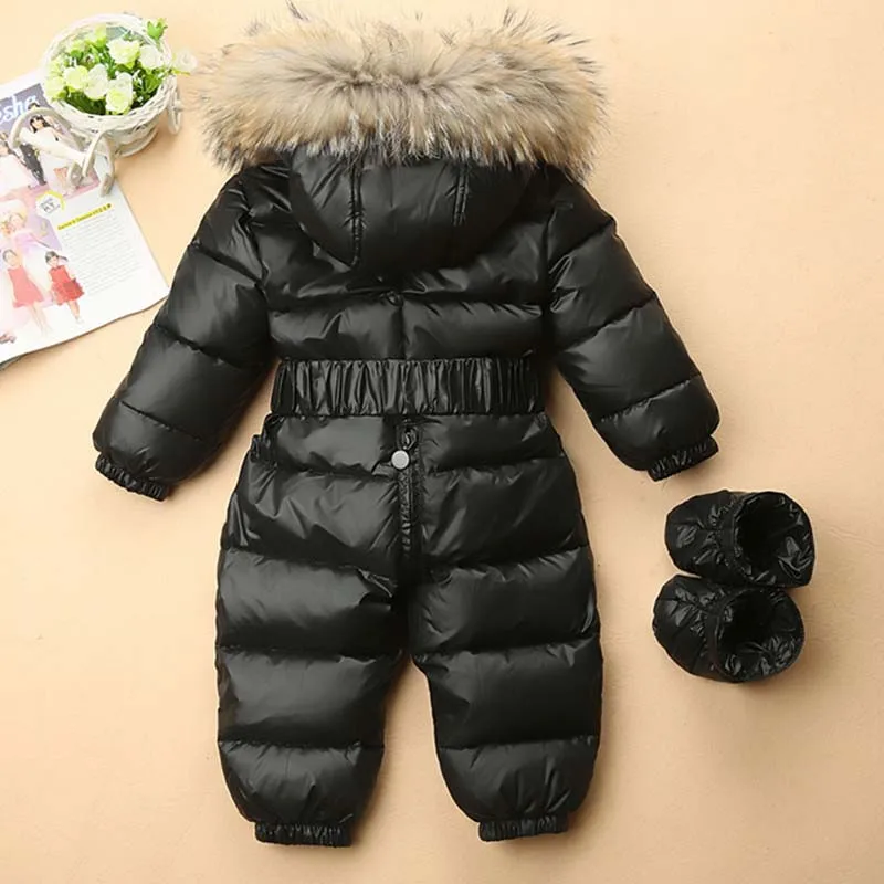 Детское пуховое пальто Зимний комбинезон для маленьких мальчиков и девочек, детское белое пуховое пальто теплая одежда для малышей комбинезон для новорожденных мальчиков и девочек
