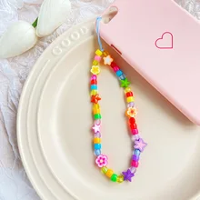 

2021 New Colorful Acrylic Bead Smile Mobile Phone Chain CellPhone Strap Anti-Lost Lanyard for Women Summer Jewelry Accessories