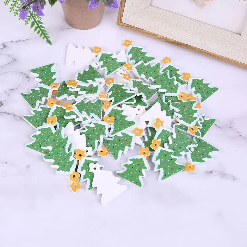 50pcs Christmas Ornaments Natural Wood Chips Hanging Pendant DIY Xmas Tree Home Decor New Year Gifts
