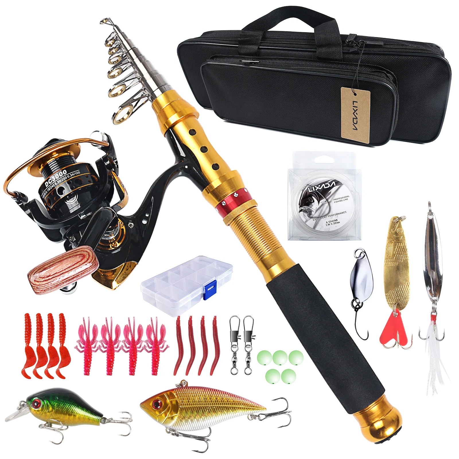 Lixada Fishing Rod and Reel Combo Carbon Fiber Telescopic Fishing Rod