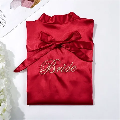 red Bride Одежда для невесты; одежда для сна; халат для свадьбы, невесты, подружки невесты халаты пижамы халат одежда для сна Женская банный халат, ночная рубашка-пеньюар - Цвет: red Bride