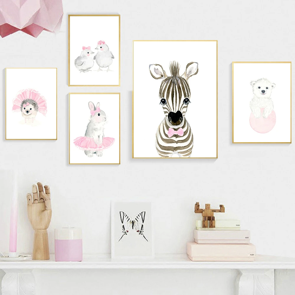 Affiche De Bebe Animal Rose Jupe A Nœud Papillon Jupe Nordique Murale Peinture Sur Toile Imprimee Decoration De Chambre De Bebe Aliexpress
