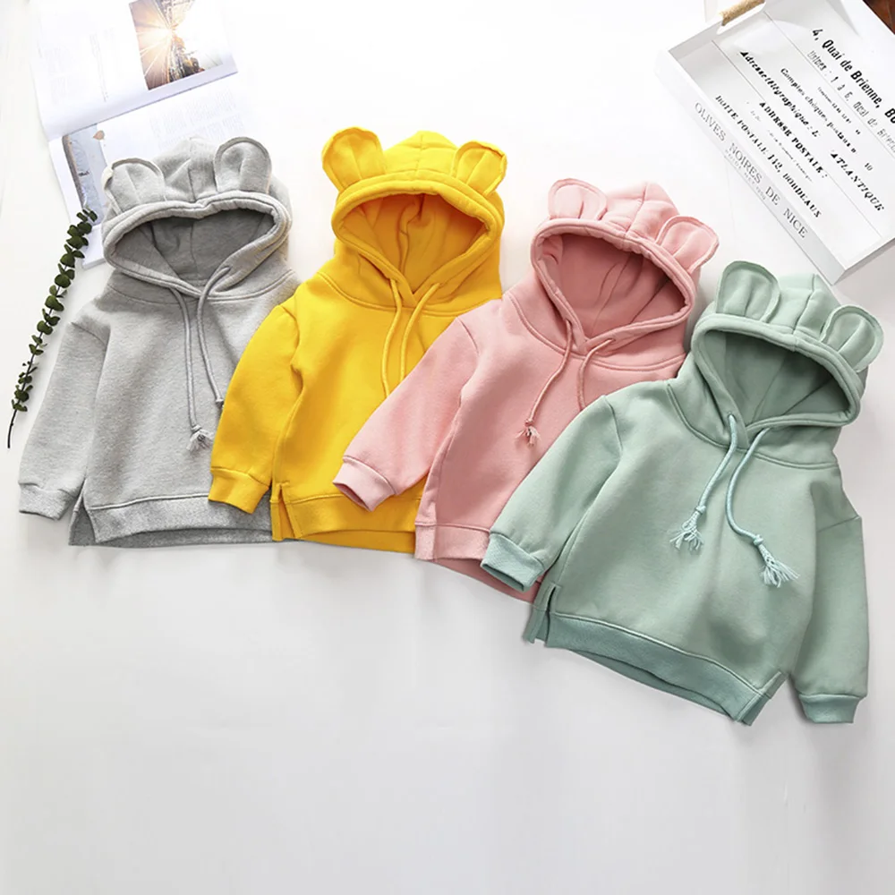 1-5Y Toddler Kid Baby Girl Long Sleeve Solid Hooded Coats Autumn Warm Outerwear Children Cartton Long Ear Clothes