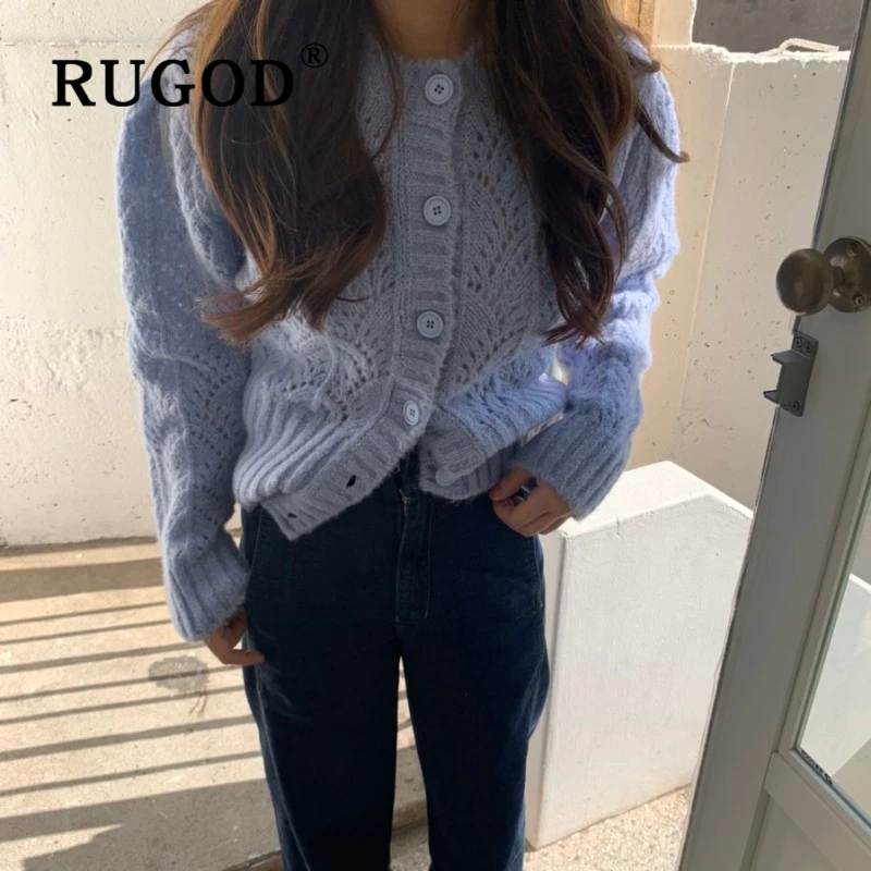 Женский вязаный кардиган RUGOD винтажный с круглым вырезом и длинным рукавом весна