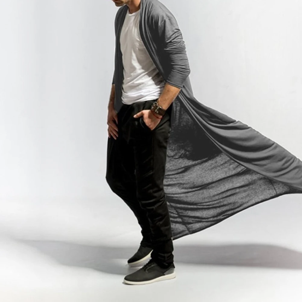 Men Fashion Solid Color Long Sleeve Cardigan Open Front Trench Coat Free Shipping