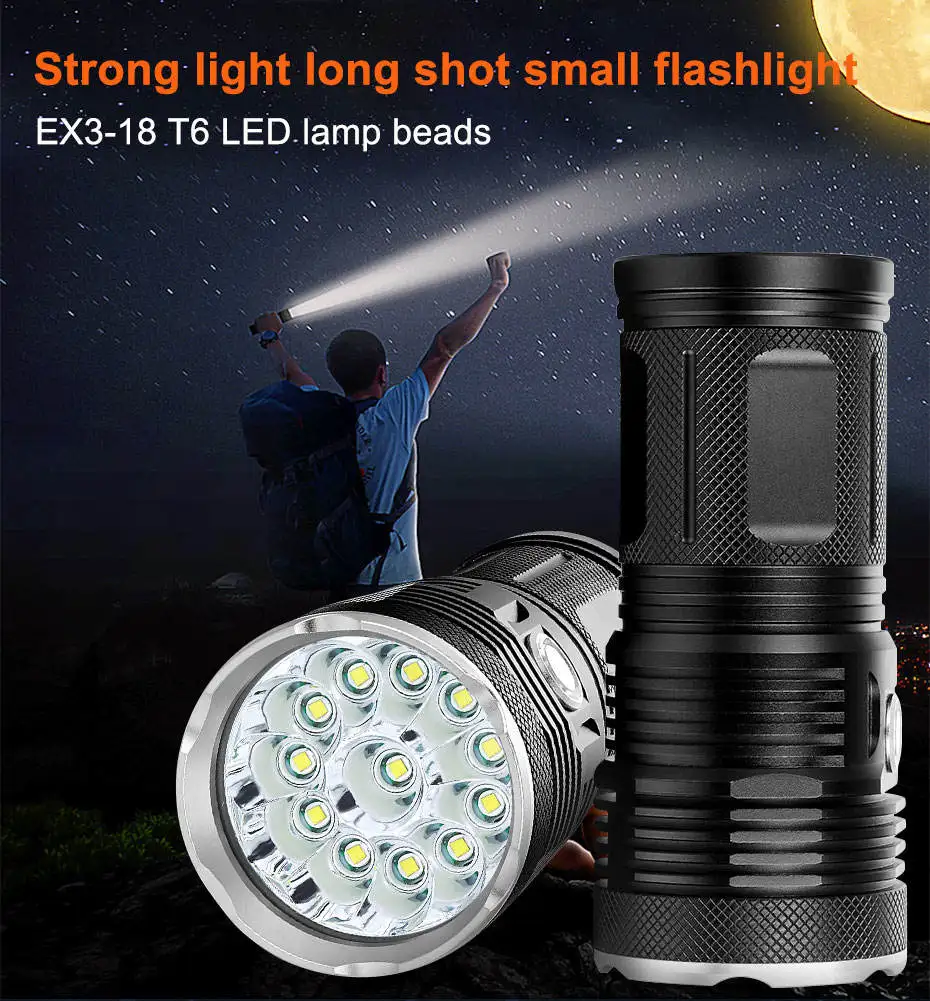 

3 Mods Powerful LED Flashlight 3to18*T6 Lamp beads LED Torch Light Magnetic COB Tactical Flashlight 4X18650 lithium batteries