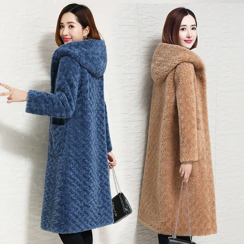 

2019 New Autumn Winter Women Real Sheep Shearing Fur Coats Genuine Double-Faced Fur Long Hooded Jacket Both Sides Wear Coats A89