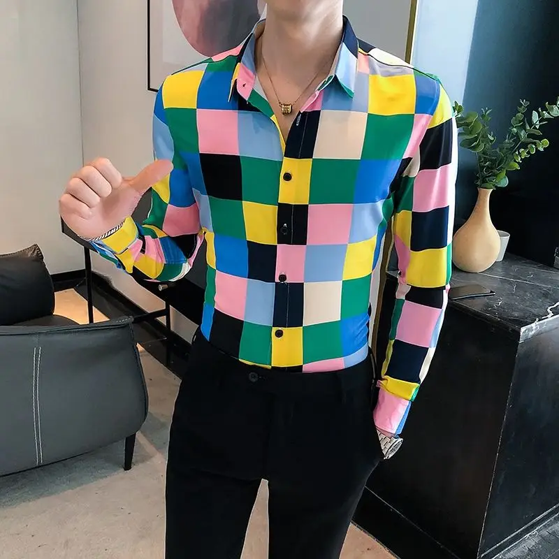 British Style Autumn Trendy Men's Plaid Shirt Korean Style Handsome Flower Shirt Mens Shirts Casual Slim Fit Camisas Para Hombre British Style Autumn Trendy Men's Plaid Shirt Korean Style Handsome Flower Shirt Mens Shirts Casual Slim Fit Camisas Para Hombre