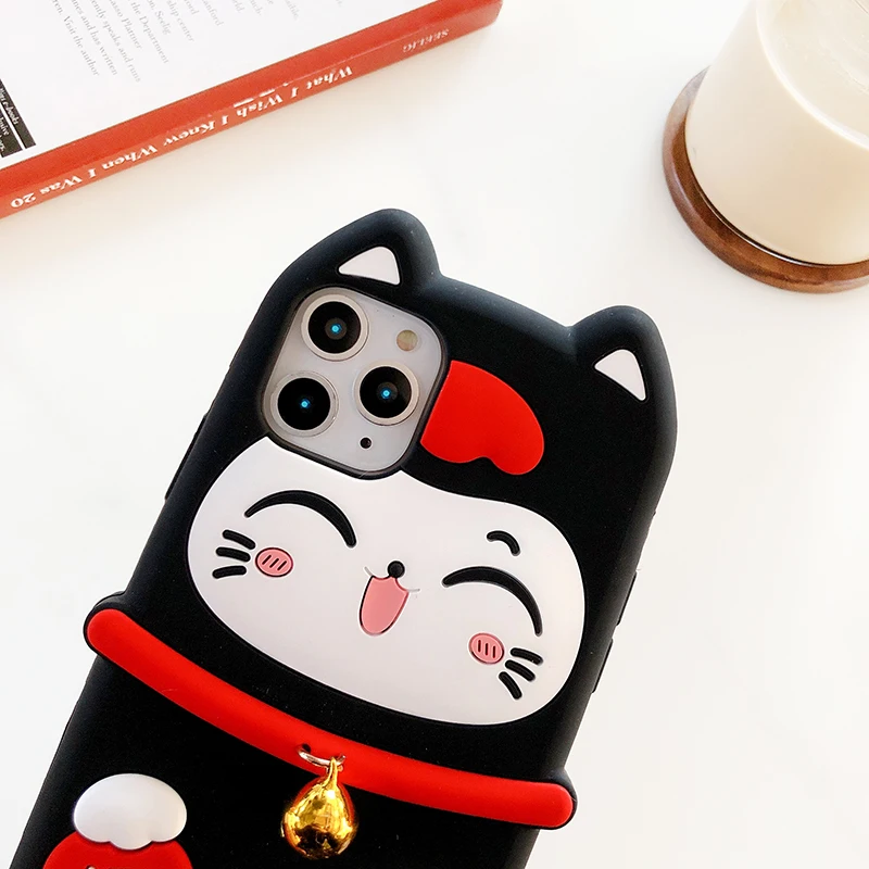 Мягкий чехол для iphone XS max Lucky Cat для iphone 11 pro max XR X 6 7 8 plus Maneki Neko праздничный мягкий чехол для телефона маленький колокольчик