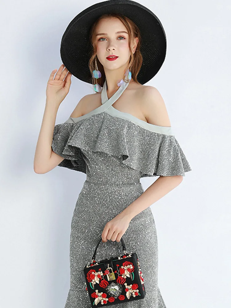 Вечернее платье с открытыми плечами Robe De Soiree, сексуальное женское вечернее платье с бретельками, с оборками, с коротким рукавом, вечерние