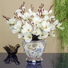Современный фарфор керамическая ваза+ набор искусственных цветов орнамент украшения ремесла домашний журнальный столик поддельные цветы горшечные фигурки