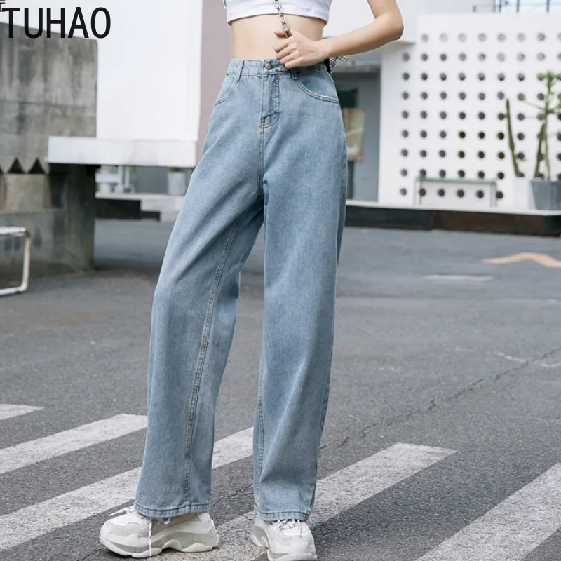 TUHAO Plus Size 5XL 4XL 3XL Women Boyfriend Wide Leg Women Blue Denim Jeans Pants Trousers Loose Autumn Casual Jeans LZ01
