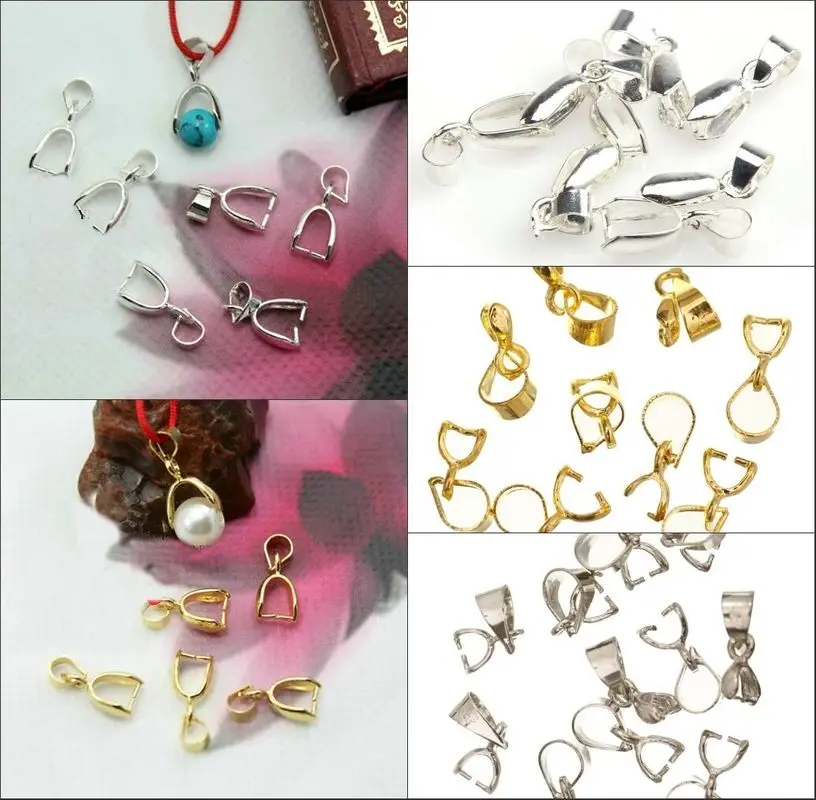 

Wholesale 15pcs/lot Silver Gold Color Necklace Connectors Tone Pinch Clip Bail Connectors For DIY Jewelry Making Supplies