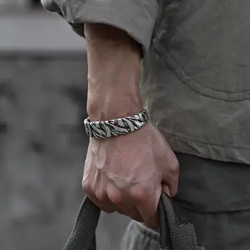 남성용 레트로 불규칙 돌 질감 금속 팔찌, 커프 뱅글, 맞춤형 캐주얼 파티 주얼리