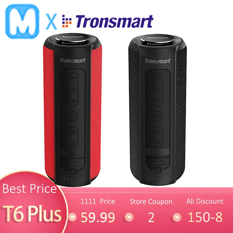 Tronsmart T6 Plus Bluetooth динамик 40 Вт портативный динамик глубокий бас Саундбар с IPX6 Водонепроницаемый, power Bank функция SoundPul