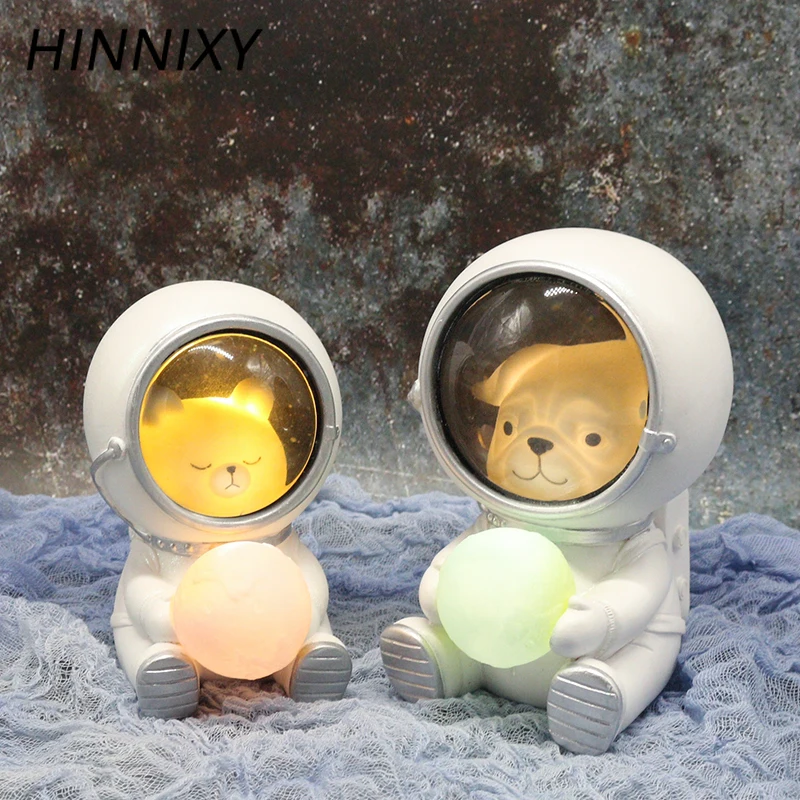 Hinnixy креативный астронавт Ночной светильник, собака, кошка, медведь, украшения, люминария, животное, настольная лампа, теплый белый полимерный декор, ремесло, светильник ing