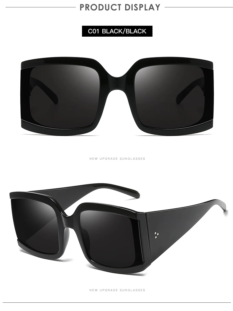 Long Keeper Fashion Oversized Women Sunglasses Brand Designer Plastic Female Big Frame Leopard Sun Glasses UV400 Oculos - Цвет линз: C1 Black Gray
