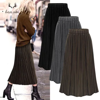 

Ladies New Skirt Fashion Gold Velvet Skirts Women's High Waist Pleated Simple Comfort Bottoms Autumn Spring Plus Size L-5XL