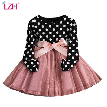 

LZH 2020 Autumn Winter Cute Polka Dot Princess Dress Fashion Bow Kids Dresses For Girls Casual Daily Home Net Yarn Baby Clothes