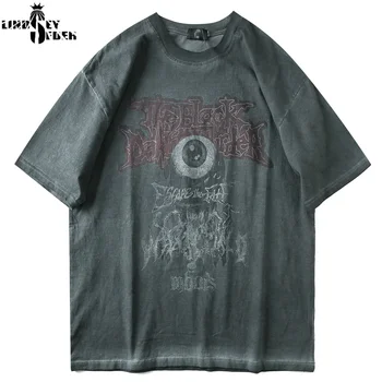 

Lindsey Seader 2020 Men Women Hip Hop T Shirt Abstract Big Eye T-Shirt Streetwear Tshirt Loose Fit Summer Black Tops Tees Cotton