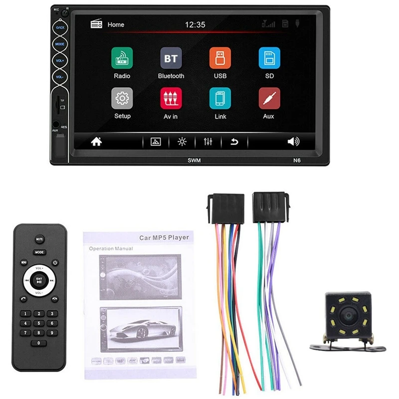 

7 Inch Double Din Car FM Stereo Radio MP5 Player 2 Din Press Screen Bluetooth USB/TF with Backup Rear-View Camera Support Mirror