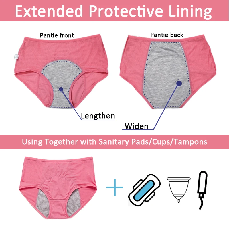 3pcs Leakproof Woman Physiological Period Pants Antibacterial Four Layers Menstrual Panties Menstrual Underwear Organic Cotton 6