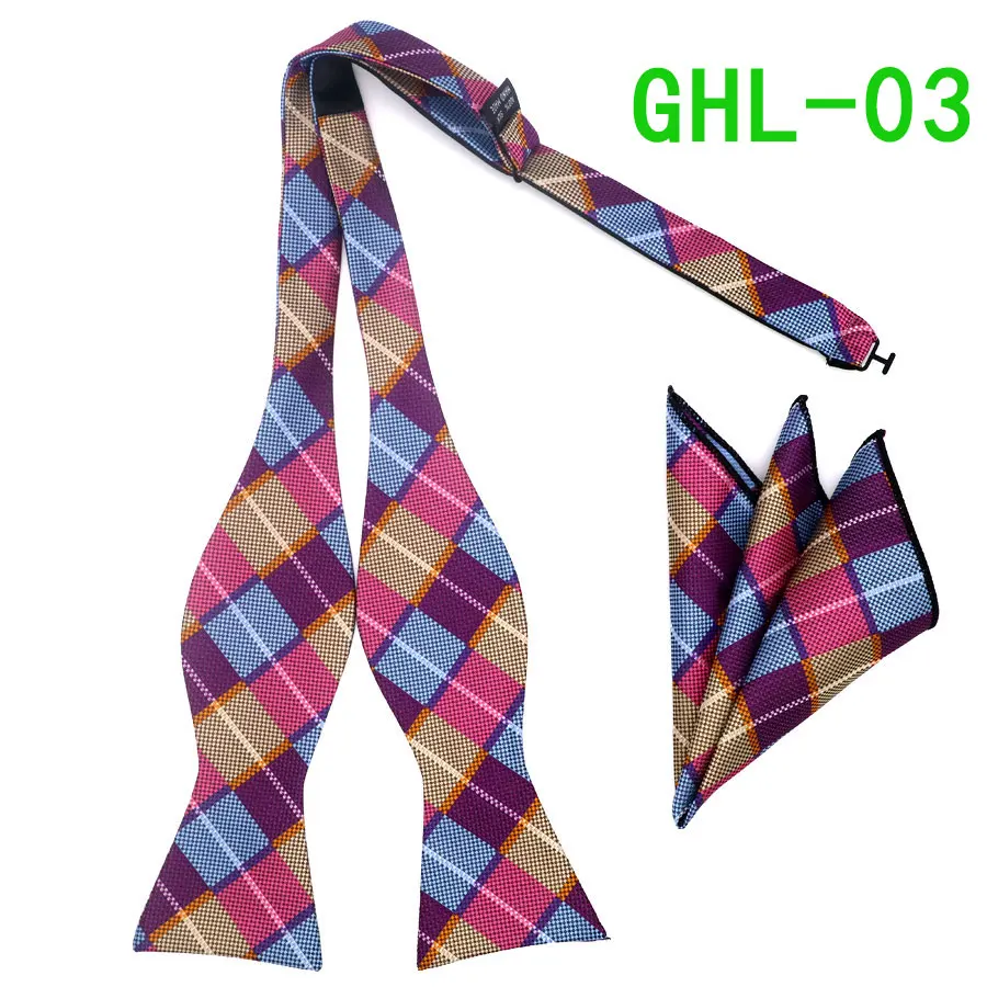 GHL1-20 шелковый галстук-бабочка, деловой галстук-бабочка, Мужской винтажный галстук-бабочка в полоску с узором пейсли, в горошек, Свадебный галстук-бабочка, карманный квадратный платок, набор - Цвет: GHL 03