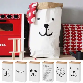 

Canvas Storage Bag Large Cartoon Heavy Kraft Paper Bag Children Room Organizer Bag Patterns Laundry Pouch for Baby Toy Clothings