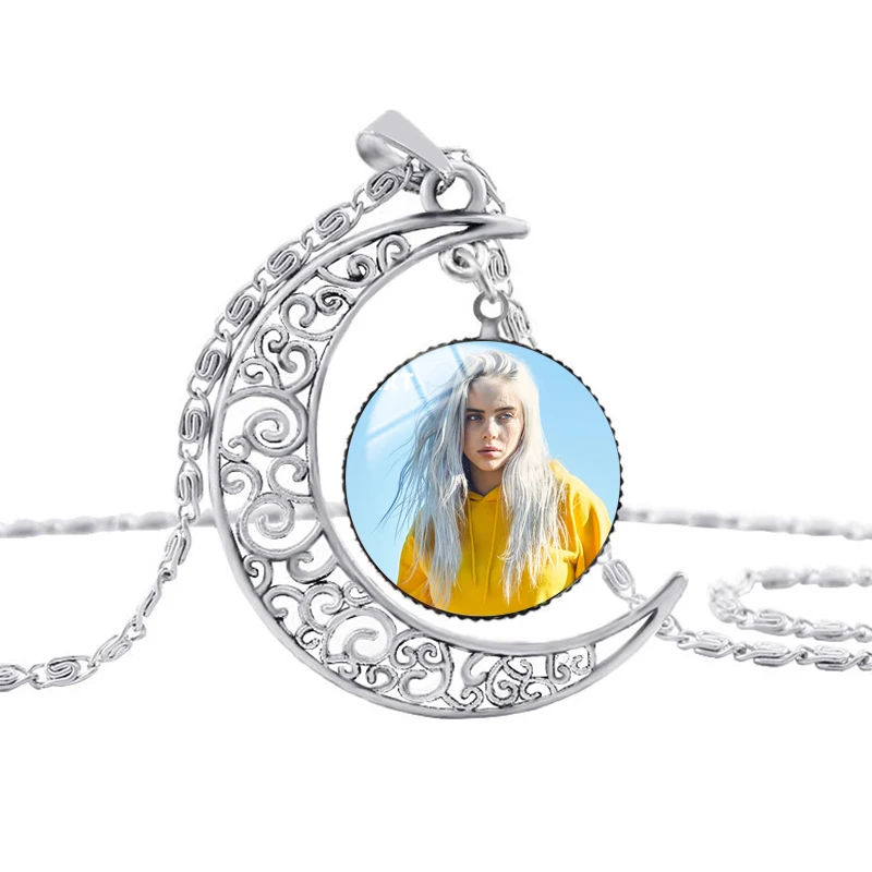 Ожерелье в стиле хип-хоп Billie Eilish Moon популярная Молодежная певица Харадзюку художественное изображение Хип-хоп музыкальная стеклянная купольная Подвеска колье ювелирные изделия