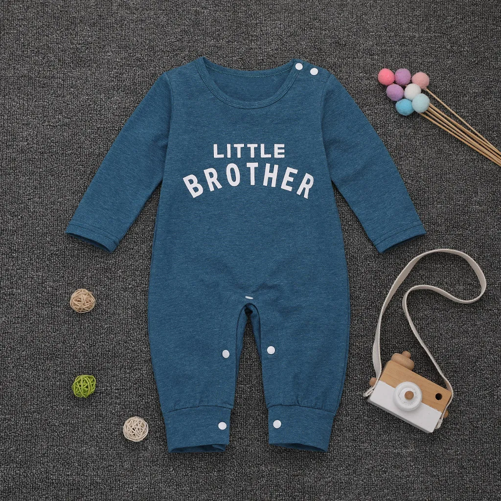 Одежда Для малышей с надписью «Little Brother»; зимний комбинезон с длинными рукавами и пуговицами Для Новорожденных мальчиков и девочек; Детский комбинезон
