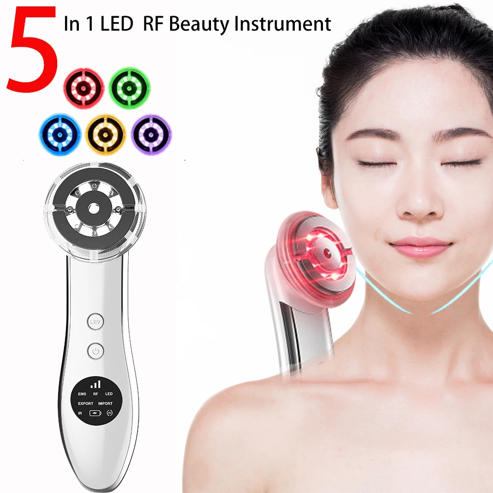 

5 in 1 LED Skin Tightening Mesotherapy Facial LED Photon Skin Rejuvenation Anti Aging RF EMS Beauty Skin Care Tool Face Massage