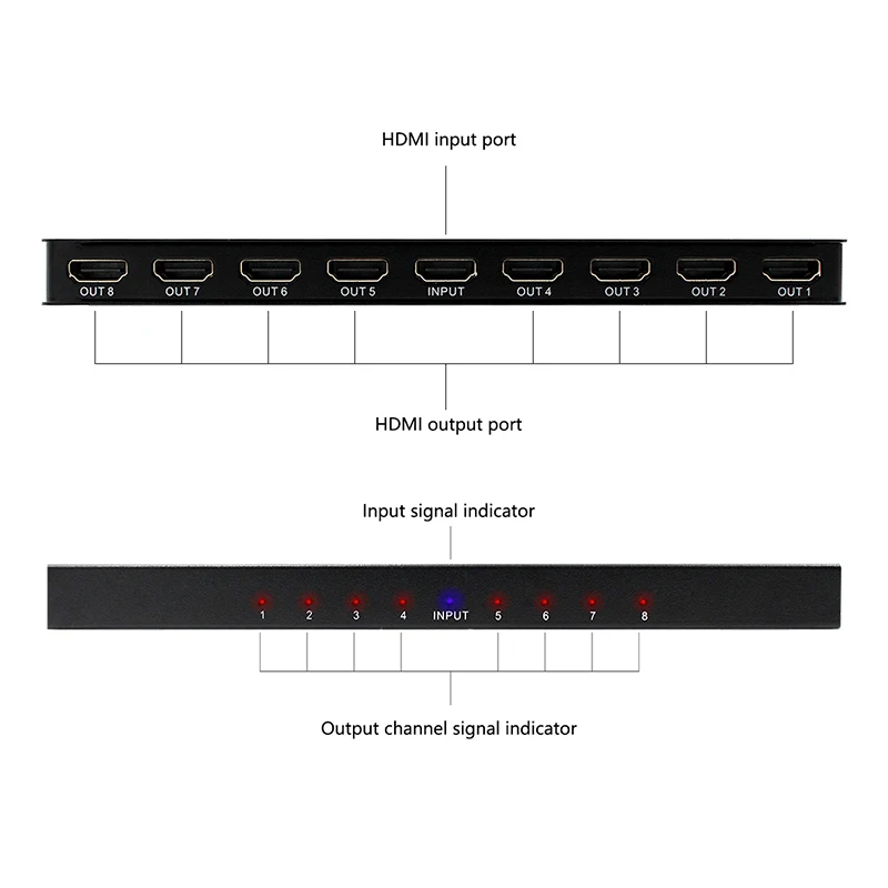 Divisor de Vídeo Amplificador de Áudio 1 em para 8 Hdmi 8 Portas Repetidor 3d 1080p Fora Divisor Conversor Hdtv 4 k * 2k 1x8 - Image 2