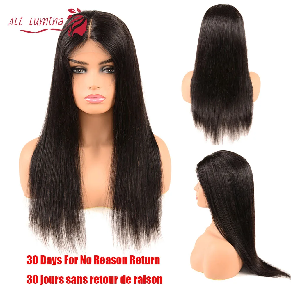 Online Ali Lumina Peluca de cabello humano 4X4 Peluca de cierre de encaje pelucas de cabello brasileño Remy Peluca de pelo lacio densidad 180% 10 30 pulgadas