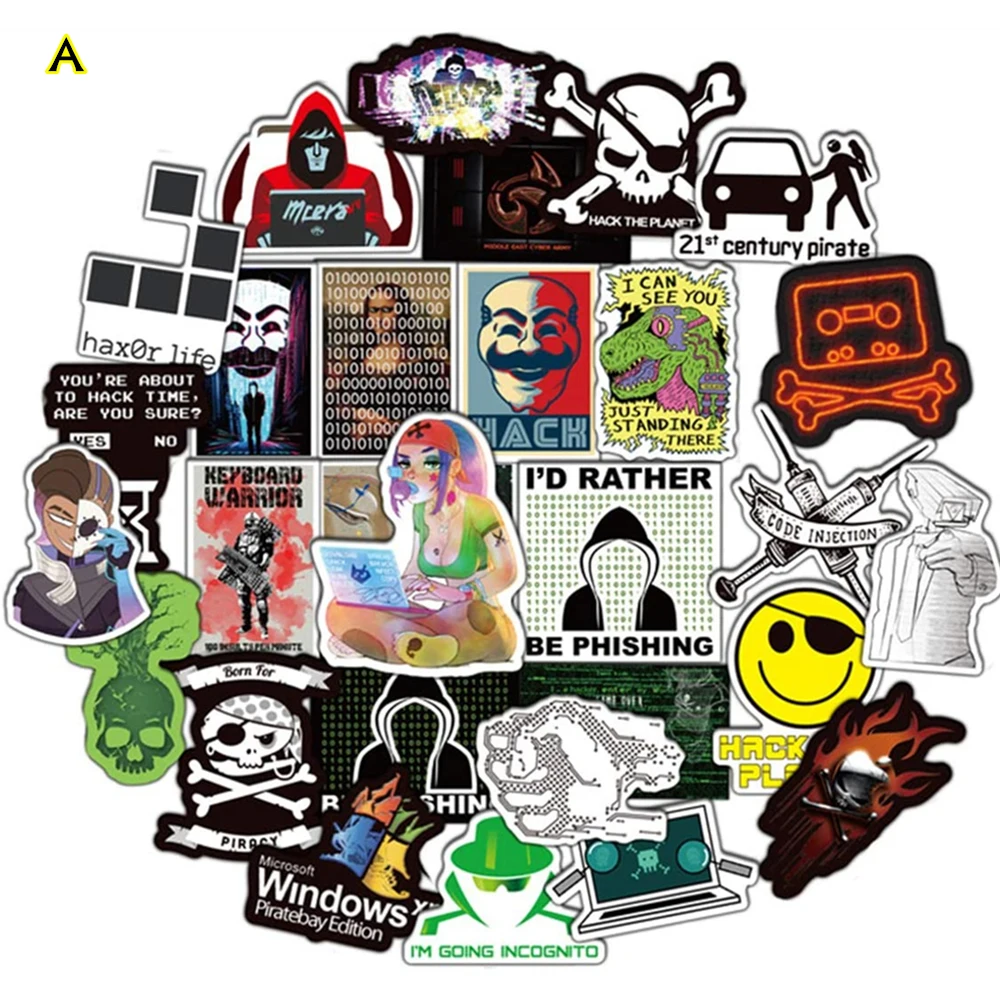 50Pcs IT Computer Programming Virus Cyber Attack Hacking Graffiti Stickers Pack 