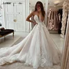 LORIE Sexy Lace Wedding Dresses Spaghetti Straps V-Neck Backless Boho Princess Bridal Gowns With Puffy Train A Line Bride Dress 1