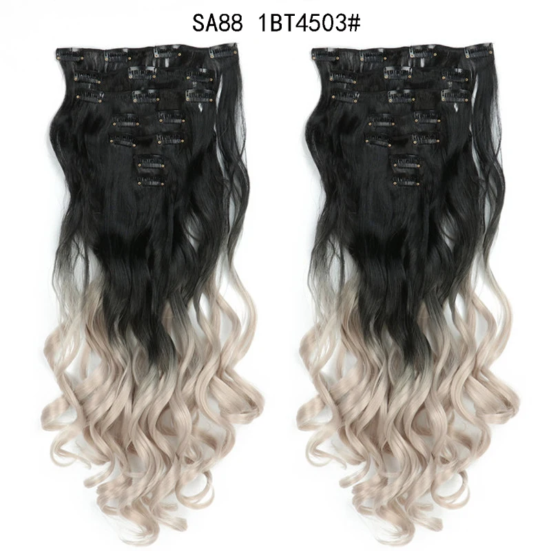 Chorliss длинные волнистые синтетические волосы на заколках для наращивания 7 шт./компл. 16 зажимы в наращивание волос поддельные накладные волосы с эффектом деграде(переход от шиньоны - Цвет: SA88 1BT4503