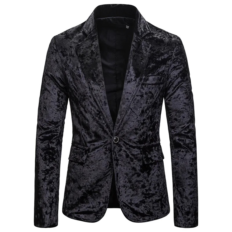 

Black Velvet Blazer Jacket Men 2019 Autumn Winter New Slim Fit Single Button Suit Jacket Men Party Club Stage Blazer Masculino