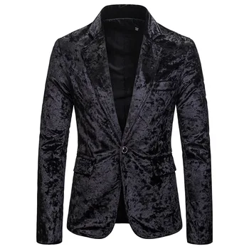 

Black Velvet Blazer Jacket Men 2019 Autumn Winter New Slim Fit Single Button Suit Jacket Men Party Club Stage Blazer Masculino